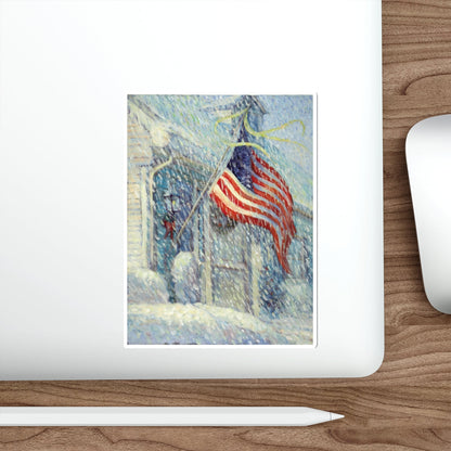 American Flag in a Snow Storm, original illustration (Magazine Illustration) STICKER Vinyl Die-Cut Decal-The Sticker Space