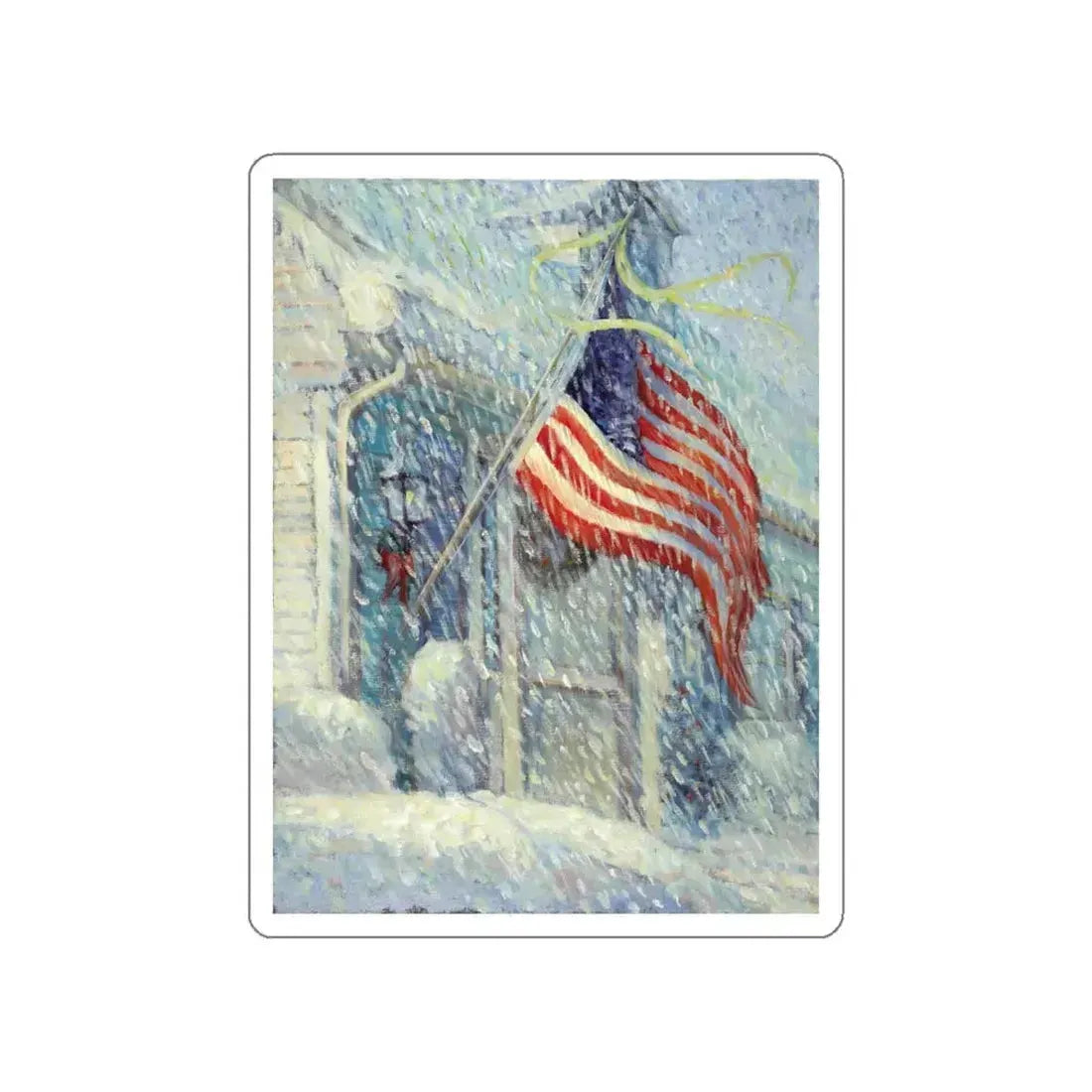 American Flag in a Snow Storm, original illustration (Magazine Illustration) STICKER Vinyl Die-Cut Decal White Die-Cut 4 Inch - The Sticker Space