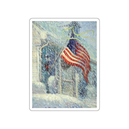 American Flag in a Snow Storm, original illustration (Magazine Illustration) STICKER Vinyl Die-Cut Decal White Die-Cut 5 Inch - The Sticker Space