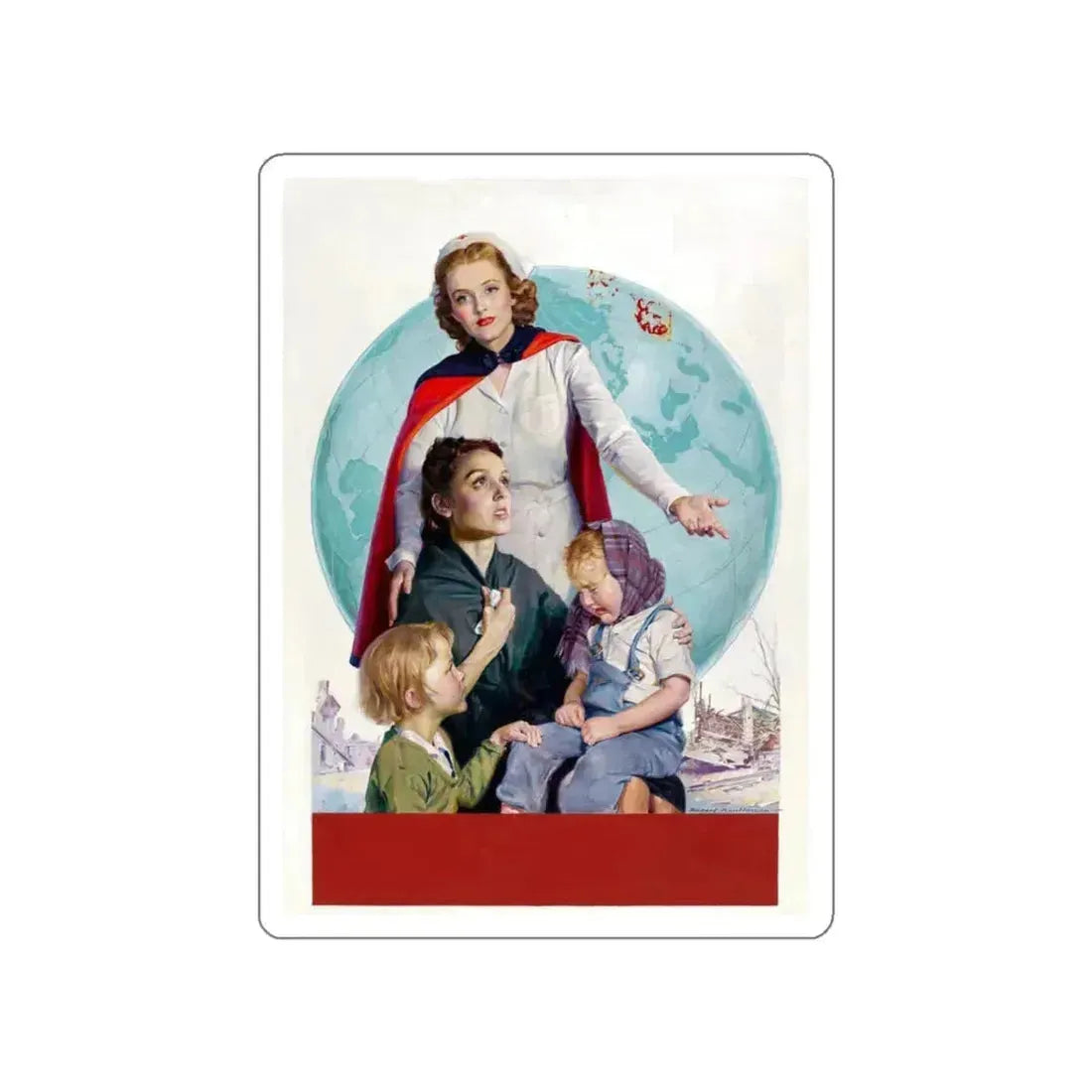 American Red Cross, poster illustration, 1946 (Magazine Illustration) STICKER Vinyl Die-Cut Decal White Die-Cut 3 Inch - The Sticker Space