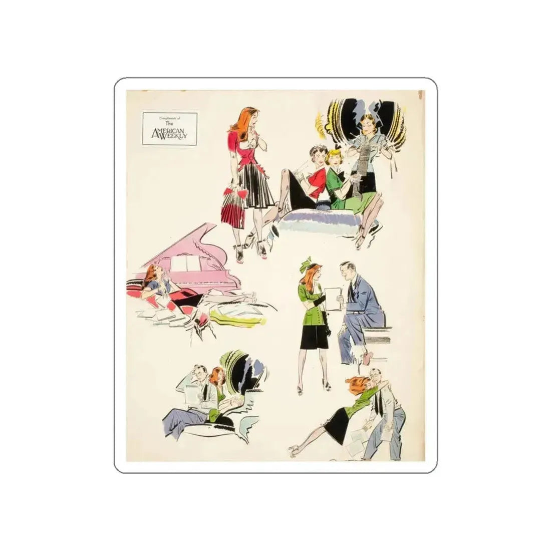 American Weekly illustration (Magazine Illustration) STICKER Vinyl Die-Cut Decal White Die-Cut 6 Inch - The Sticker Space