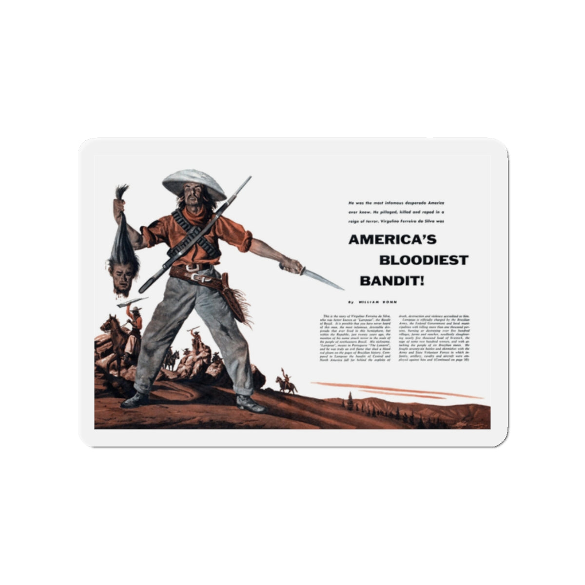 America's Bloodiest Bandit, Fury magazine, December 1957 (Magazine Illustration) Refrigerator Magnet-2" x 2"-The Sticker Space