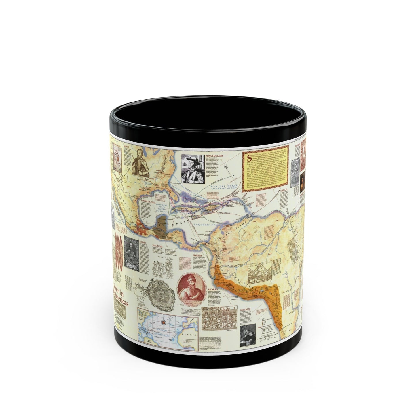 Americas - Spain in the (1992) (Map) Black Coffee Mug-11oz-The Sticker Space