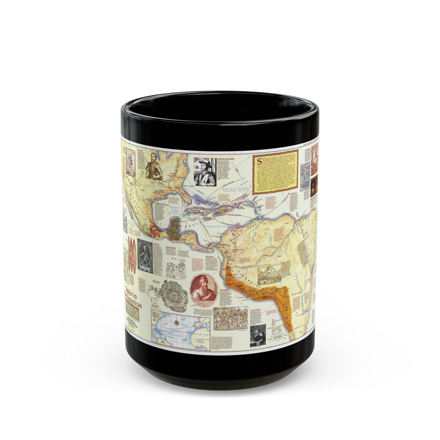 Americas - Spain in the (1992) (Map) Black Coffee Mug-15oz-The Sticker Space