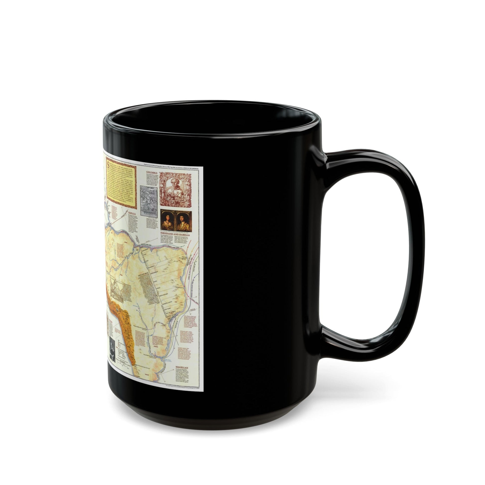 Americas - Spain in the (1992) (Map) Black Coffee Mug-The Sticker Space