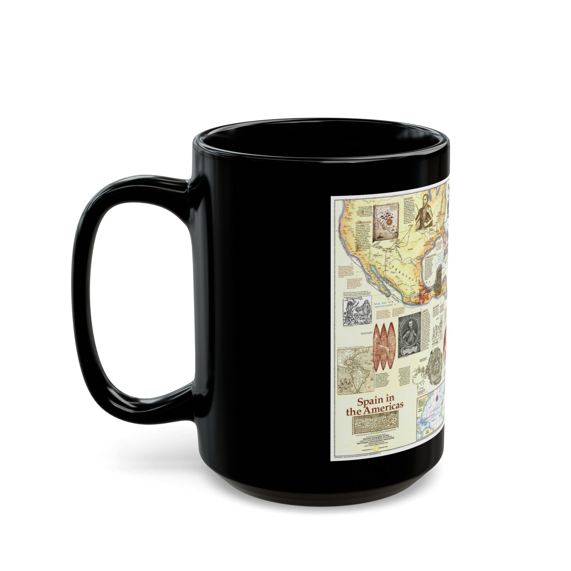 Americas - Spain in the (1992) (Map) Black Coffee Mug-The Sticker Space