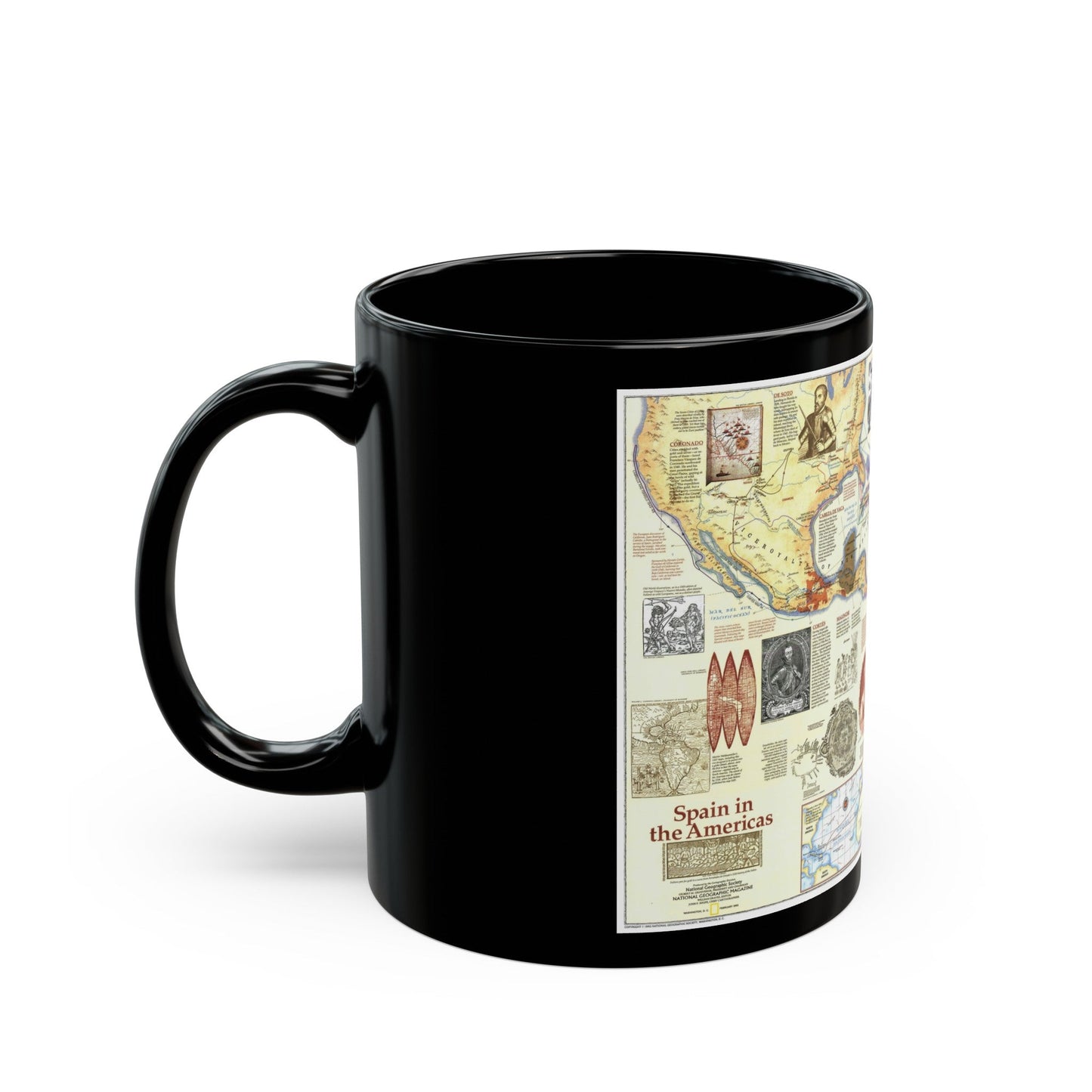 Americas - Spain in the (1992) (Map) Black Coffee Mug-The Sticker Space