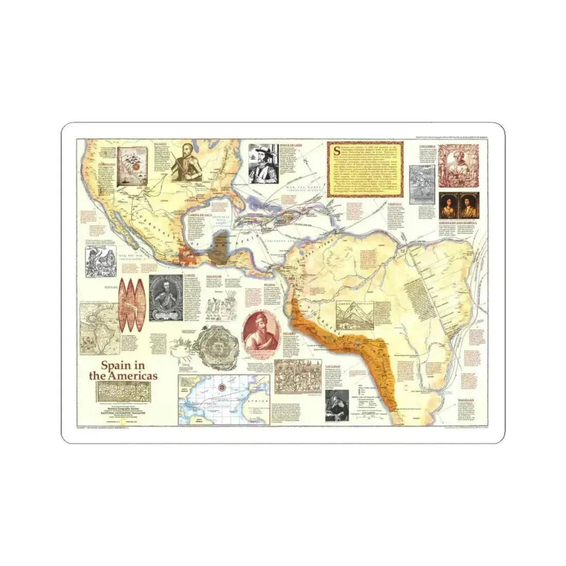 Americas - Spain in the (1992) (Map) STICKER Vinyl Kiss-Cut Decal 4 Inch White - The Sticker Space