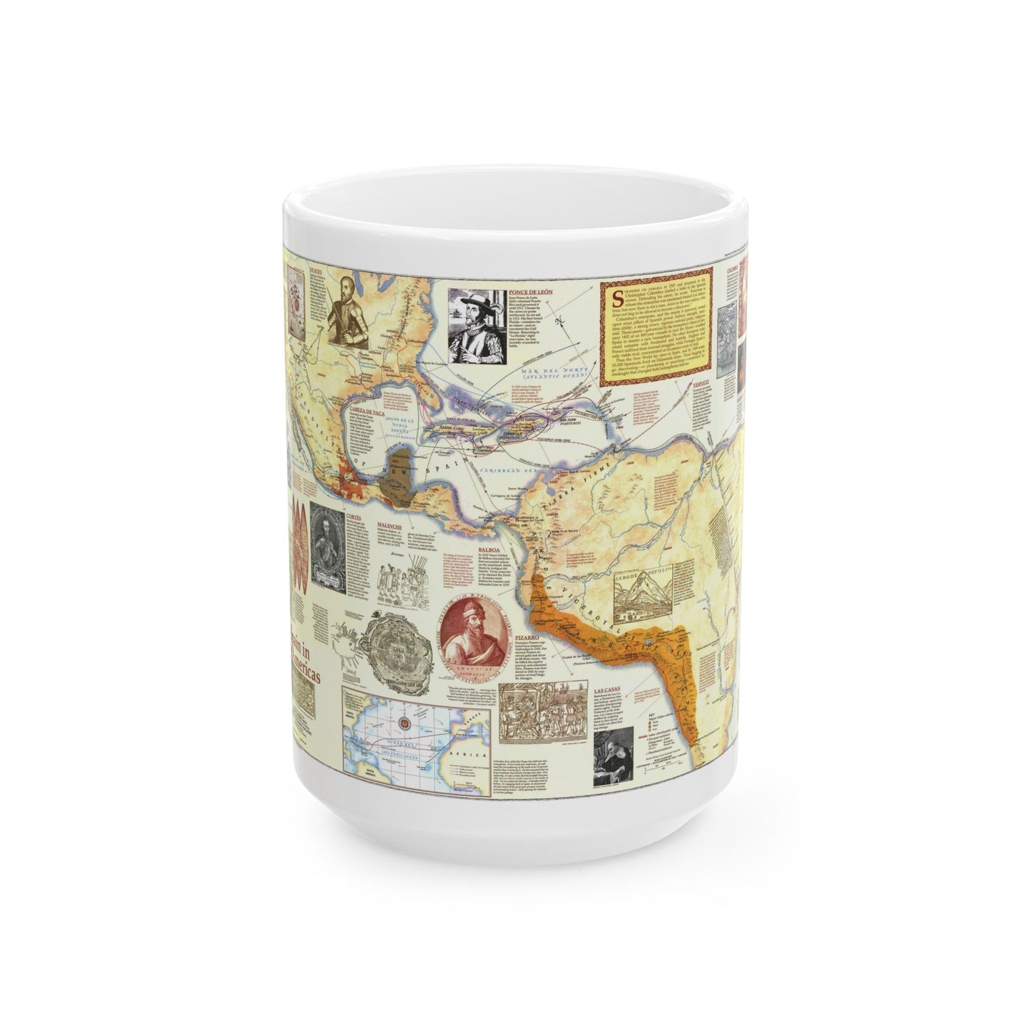 Americas - Spain in the (1992) (Map) White Coffee Mug-15oz-The Sticker Space