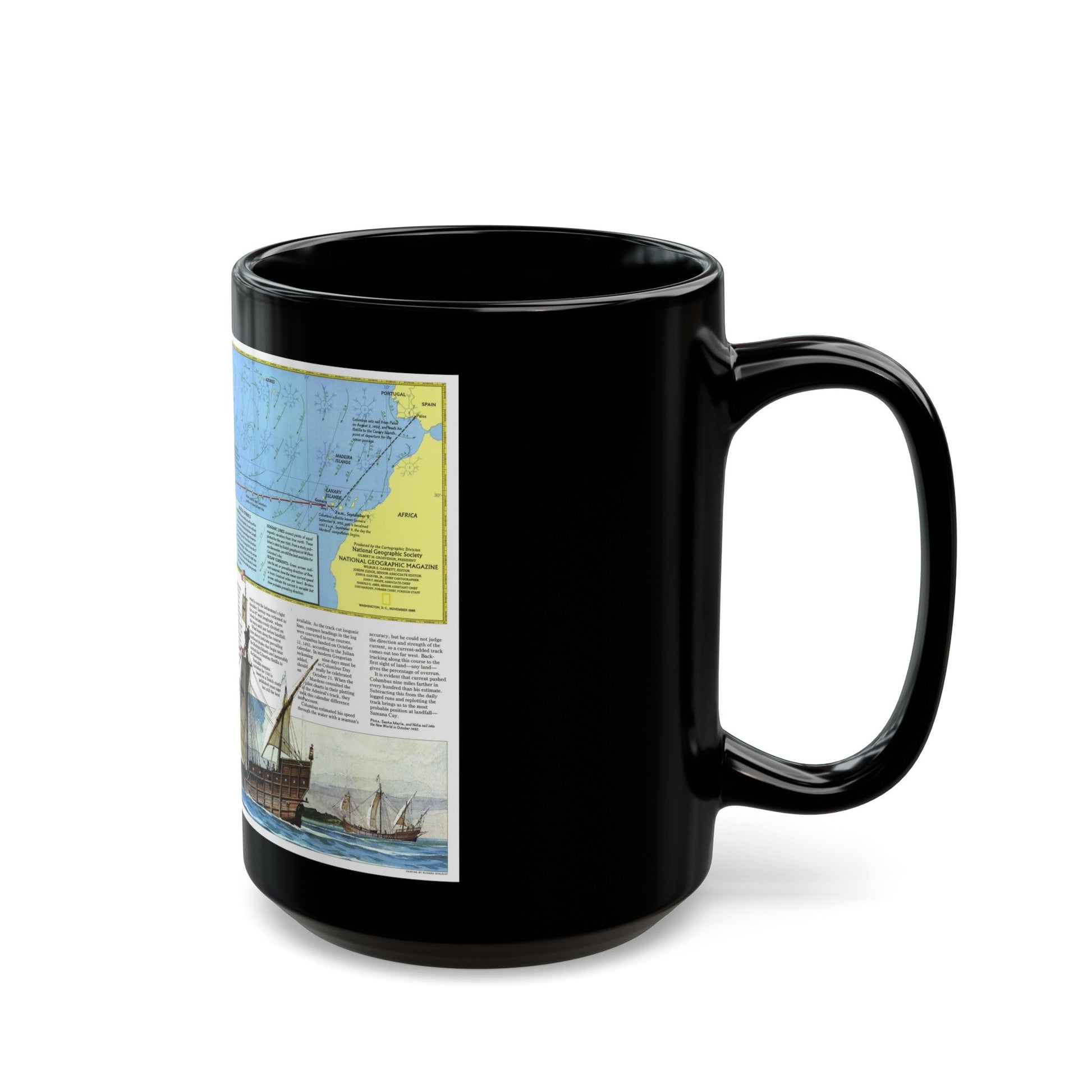 Americas - Where Did Columbus Discover America (1987) (Map) Black Coffee Mug-The Sticker Space