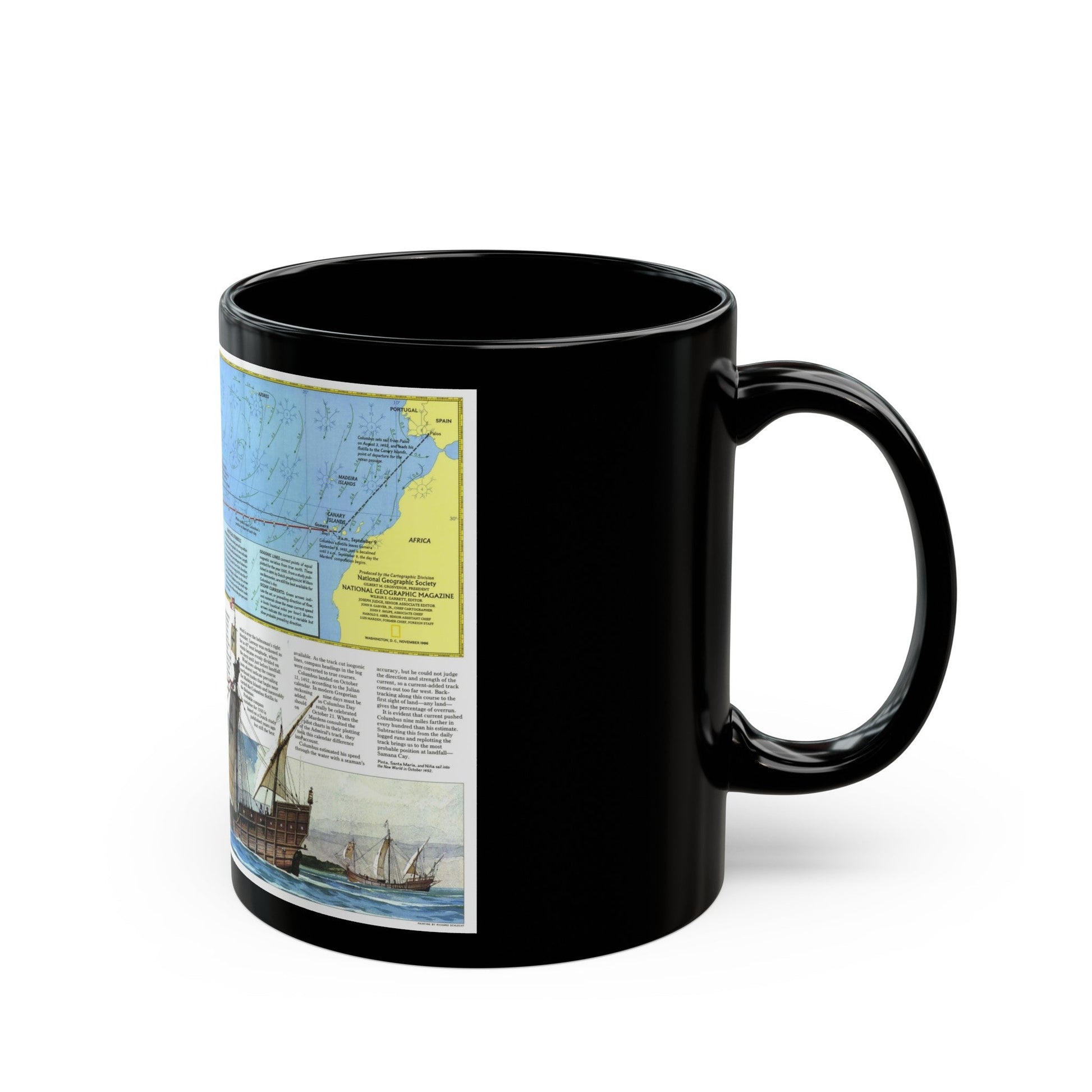 Americas - Where Did Columbus Discover America (1987) (Map) Black Coffee Mug-The Sticker Space