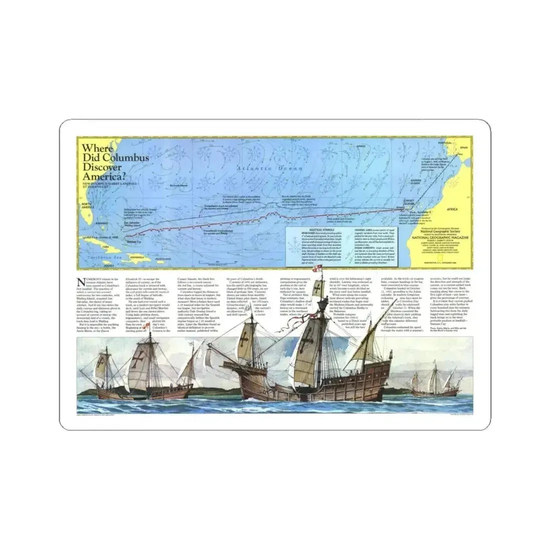 Americas - Where Did Columbus Discover America (1987) (Map) STICKER Vinyl Kiss-Cut Decal 6 Inch White - The Sticker Space