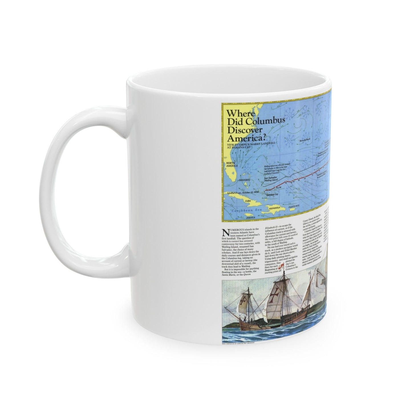 Americas - Where Did Columbus Discover America (1987) (Map) White Coffee Mug-The Sticker Space