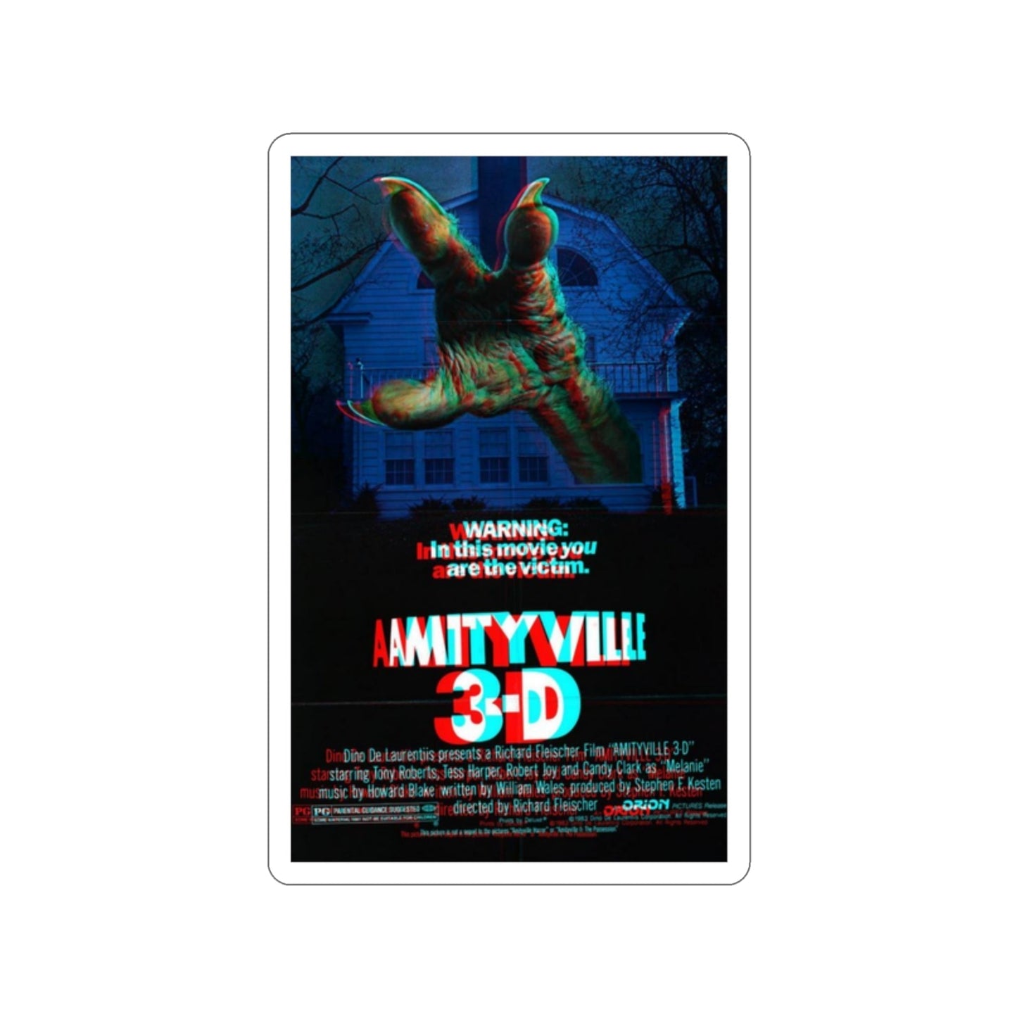 AMITYVILLE 3D (3D) 1983 Movie Poster STICKER Vinyl Die-Cut Decal-2 Inch-The Sticker Space