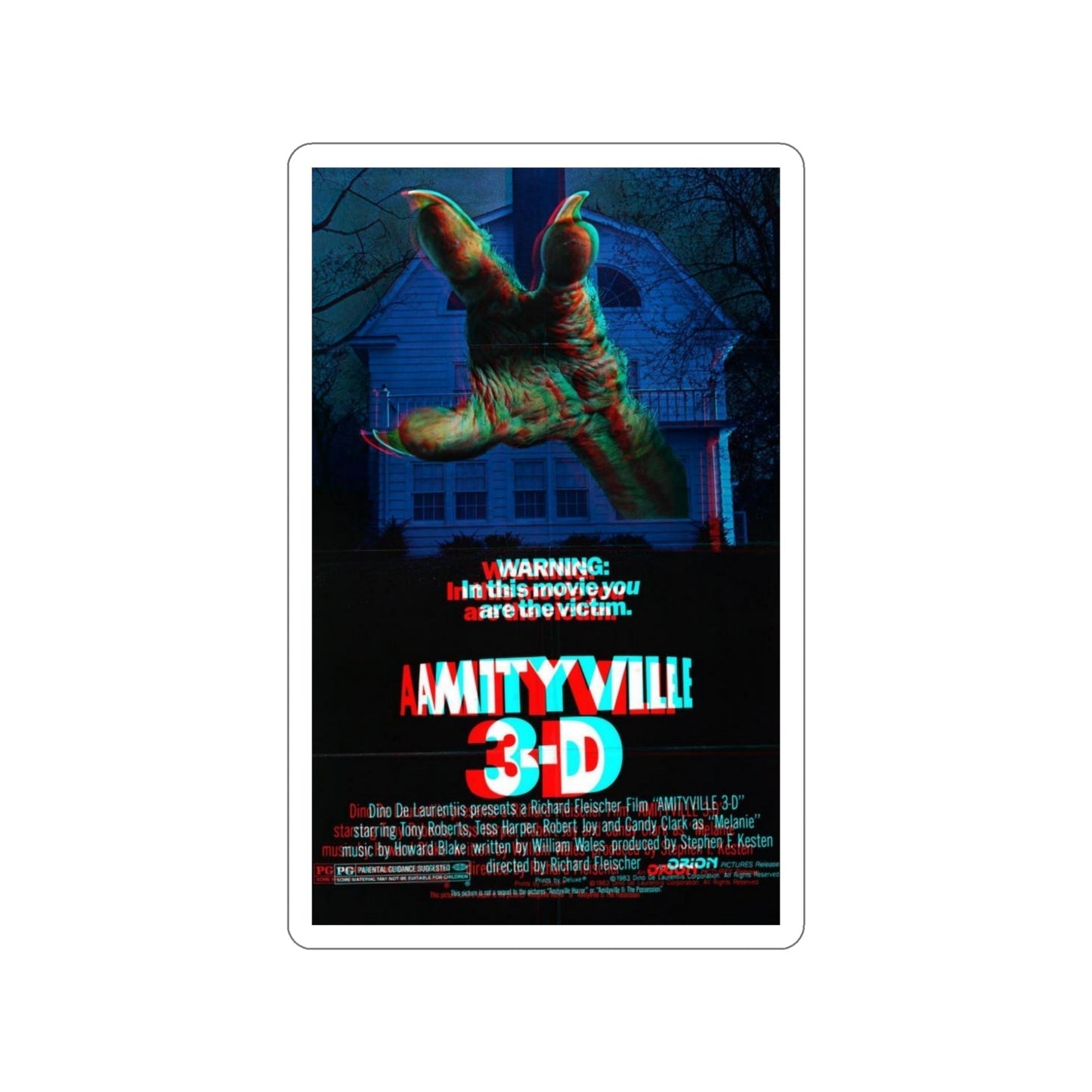 AMITYVILLE 3D (3D) 1983 Movie Poster STICKER Vinyl Die-Cut Decal-5 Inch-The Sticker Space