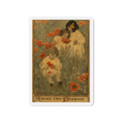 Among the Poppies, The Child in a Garden, Scribner's Magazine illustration, December 1903 (Magazine Illustration) Refrigerator Magnet 2 Inch - The Sticker Space