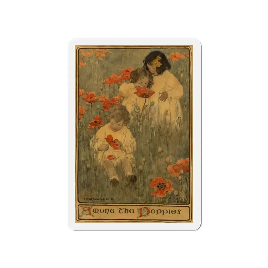 Among the Poppies, The Child in a Garden, Scribner's Magazine illustration, December 1903 (Magazine Illustration) Refrigerator Magnet 4 Inch - The Sticker Space