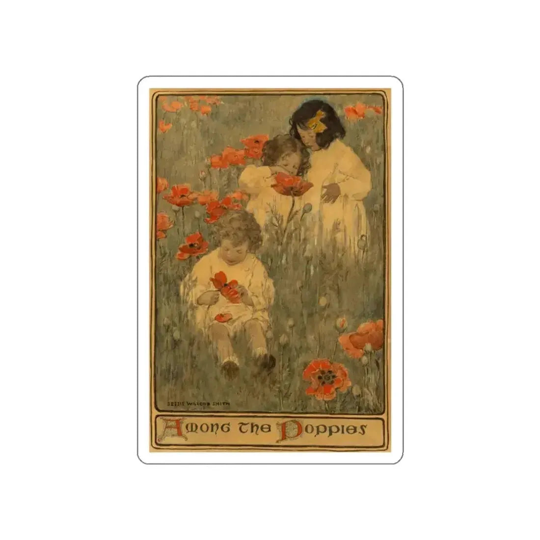 Among the Poppies, The Child in a Garden, Scribner's Magazine illustration, December 1903 (Magazine Illustration) STICKER Vinyl Die-Cut Decal - The Sticker Space