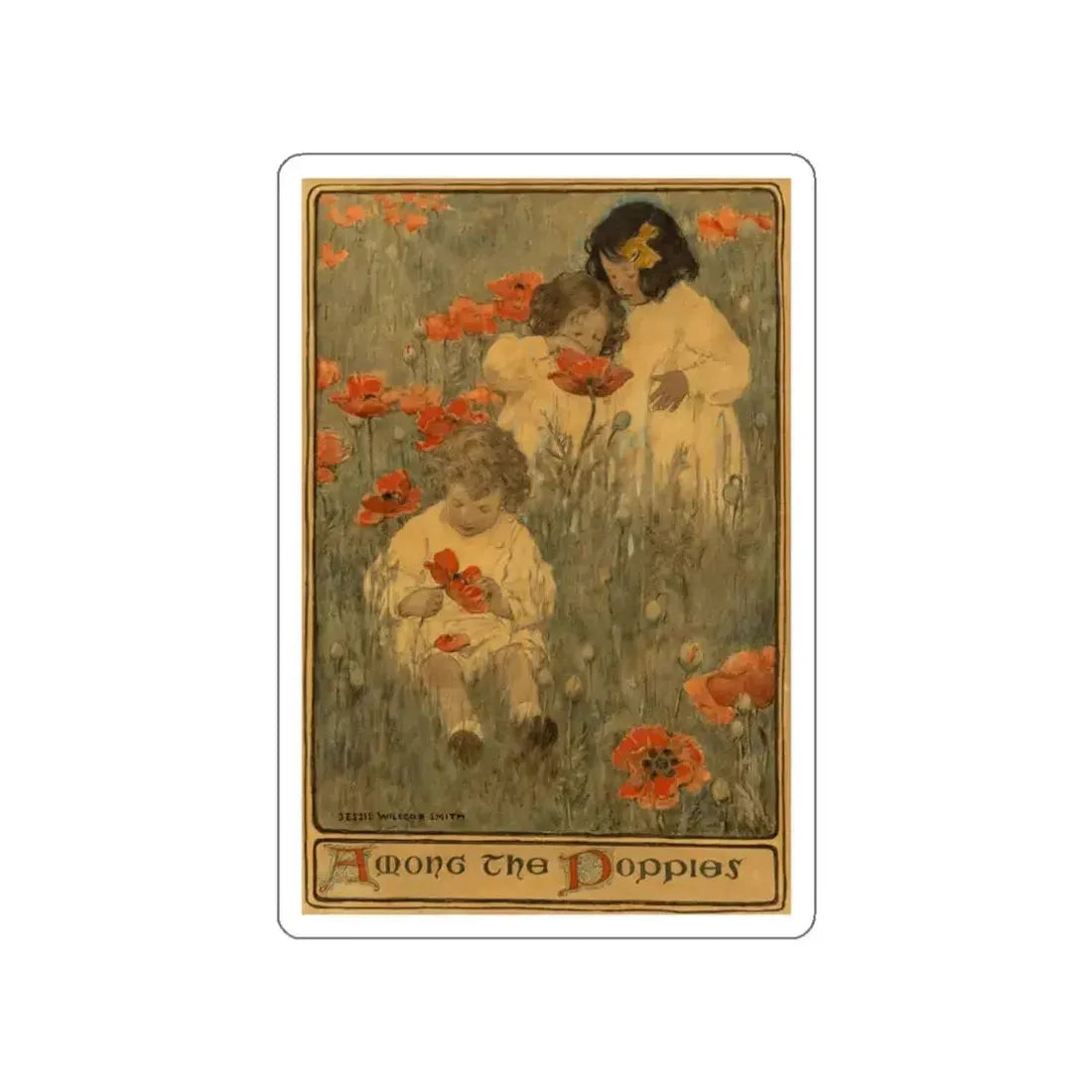 Among the Poppies, The Child in a Garden, Scribner's Magazine illustration, December 1903 (Magazine Illustration) STICKER Vinyl Die-Cut Decal White Die-Cut 3 Inch - The Sticker Space