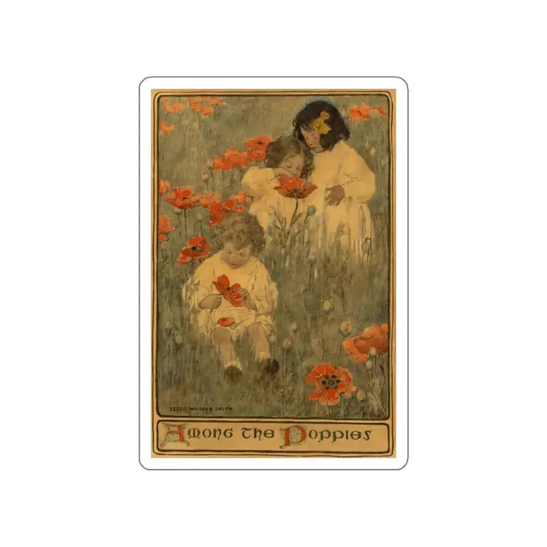 Among the Poppies, The Child in a Garden, Scribner's Magazine illustration, December 1903 (Magazine Illustration) STICKER Vinyl Die-Cut Decal White Die-Cut 5 Inch - The Sticker Space