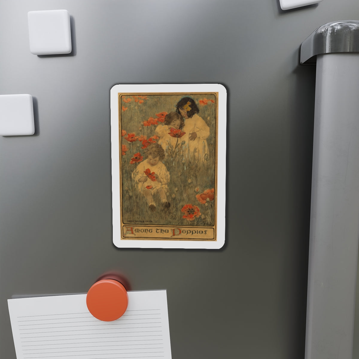 Among the Poppies, The Child in a Garden, Scribner's Magazine illustration, December 1903 (Magazine Illustration) Refrigerator Magnet-The Sticker Space