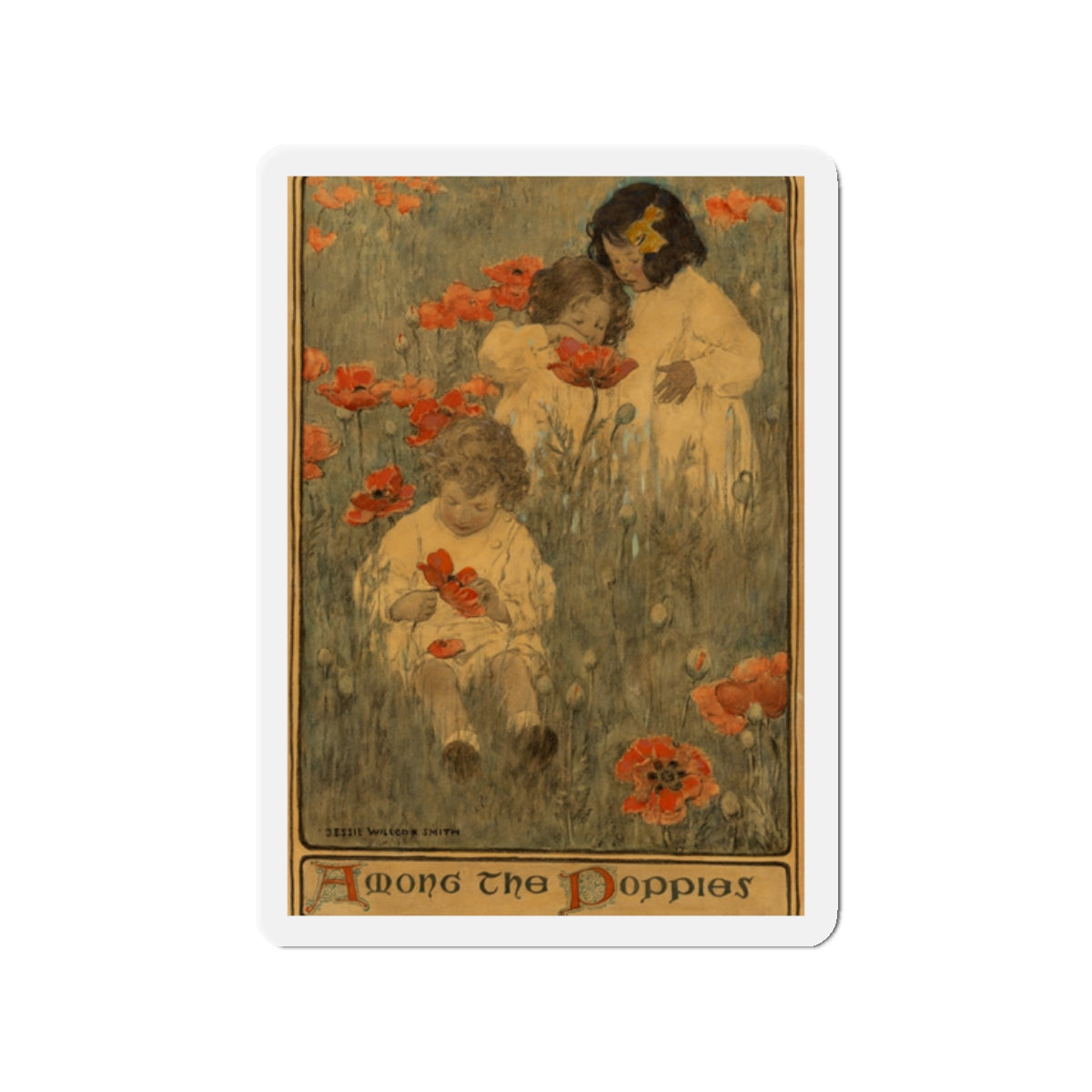 Among the Poppies, The Child in a Garden, Scribner's Magazine illustration, December 1903 (Magazine Illustration) Refrigerator Magnet-2" x 2"-The Sticker Space