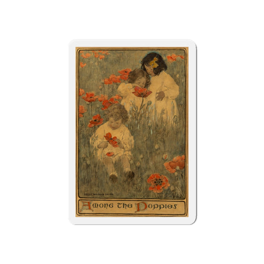 Among the Poppies, The Child in a Garden, Scribner's Magazine illustration, December 1903 (Magazine Illustration) Refrigerator Magnet-6 × 6"-The Sticker Space