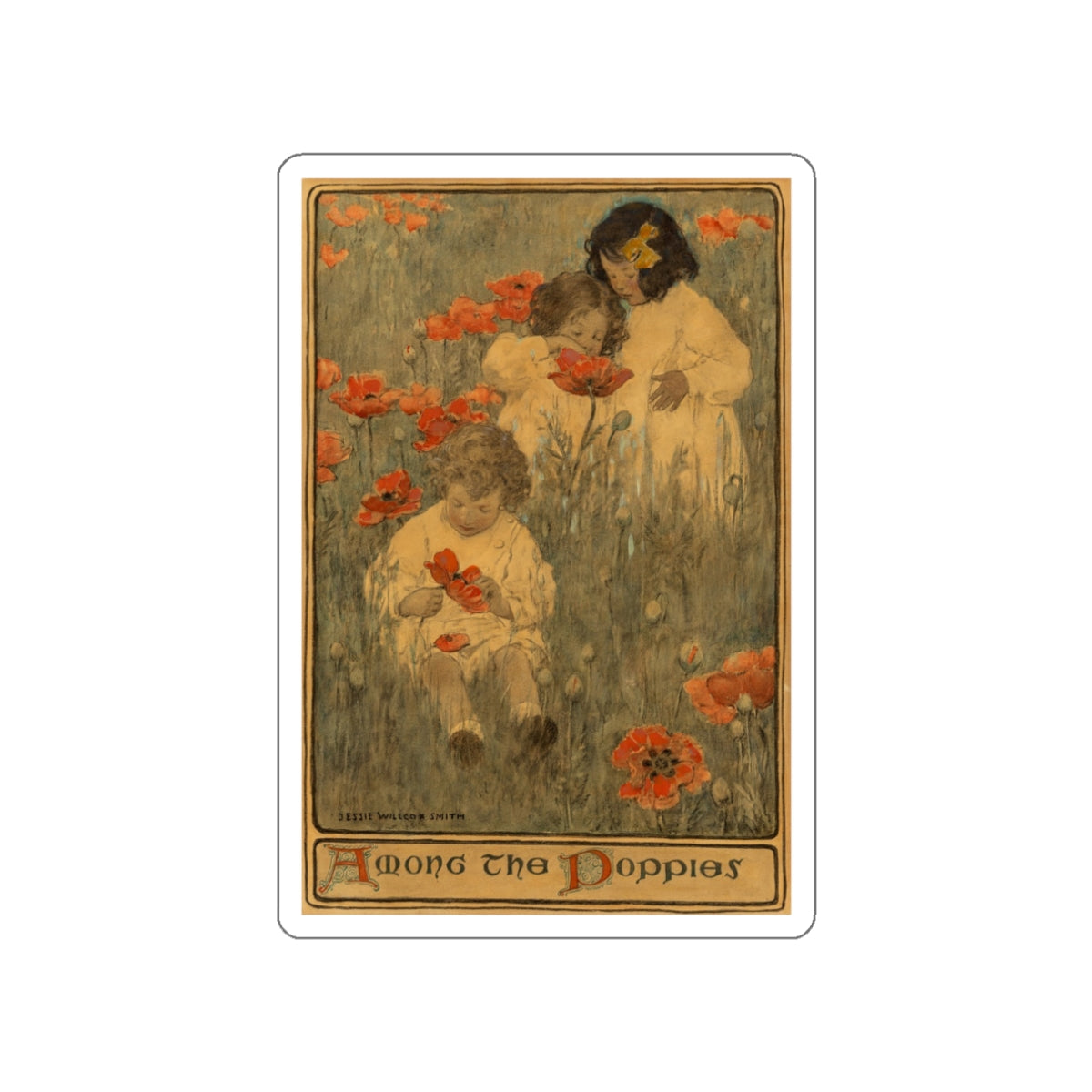 Among the Poppies, The Child in a Garden, Scribner's Magazine illustration, December 1903 (Magazine Illustration) STICKER Vinyl Die-Cut Decal-White-The Sticker Space