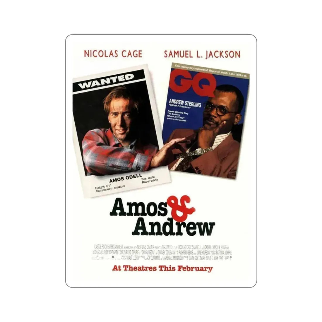 Amos & Andrew 1993 Movie Poster STICKER Vinyl Die-Cut Decal 4 Inch - The Sticker Space