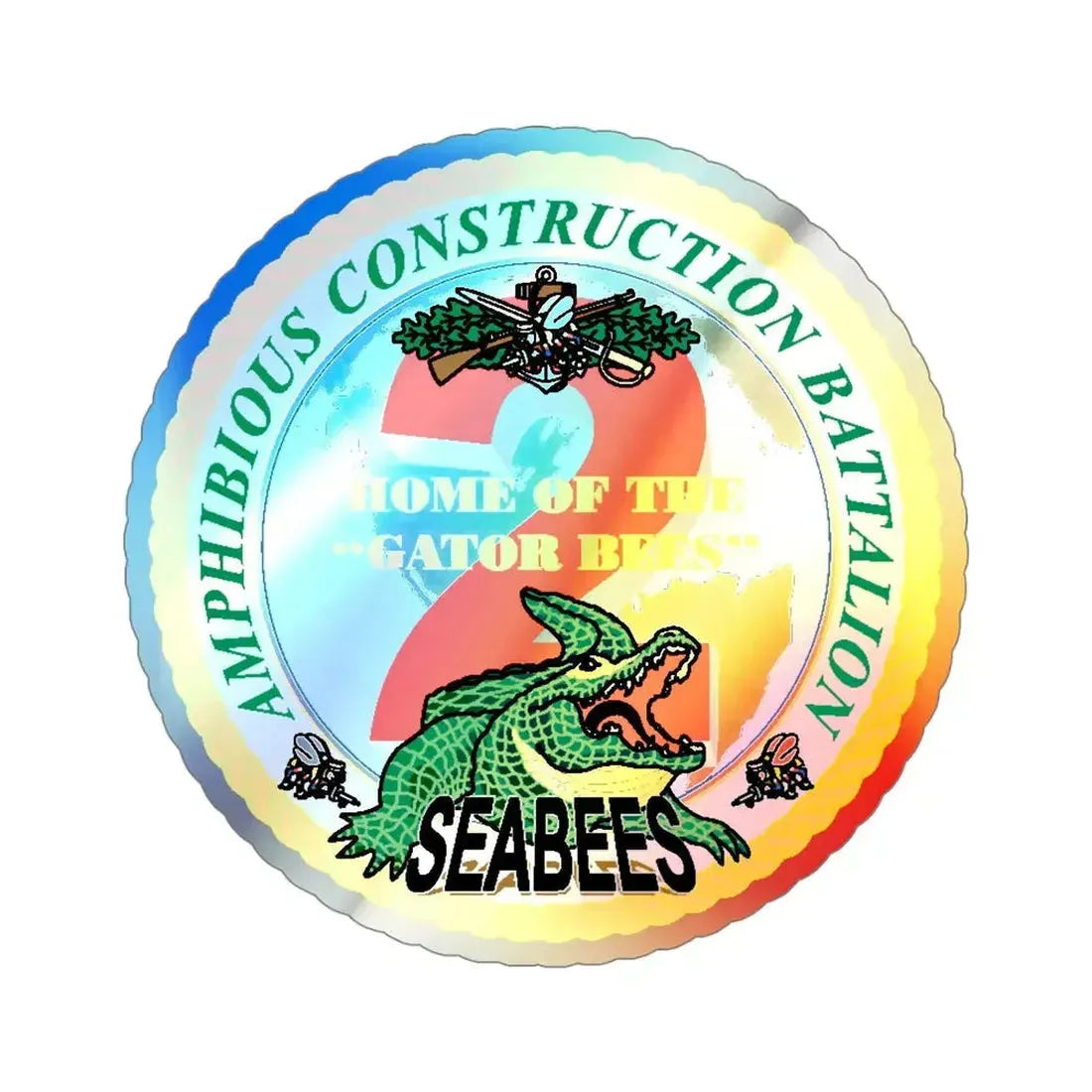 Amphibious Construction Bn 2 SeaBees (U.S. Navy) Holographic STICKER Die-Cut Vinyl Decal 4 Inch Holographic - The Sticker Space