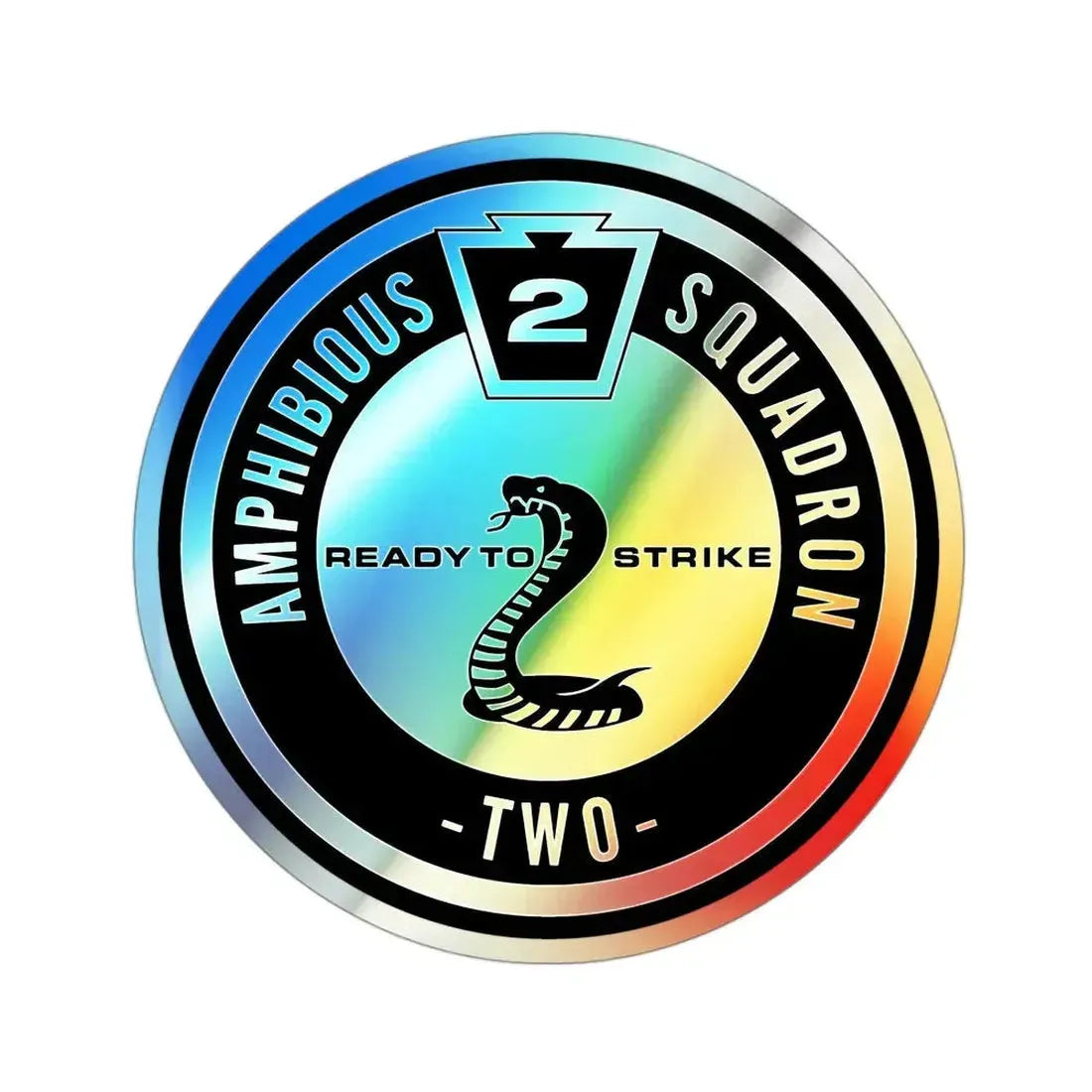 Amphibious Squadron 2 Ready To Strike BW (U.S. Navy) Holographic STICKER Die-Cut Vinyl Decal 3 Inch Holographic - The Sticker Space