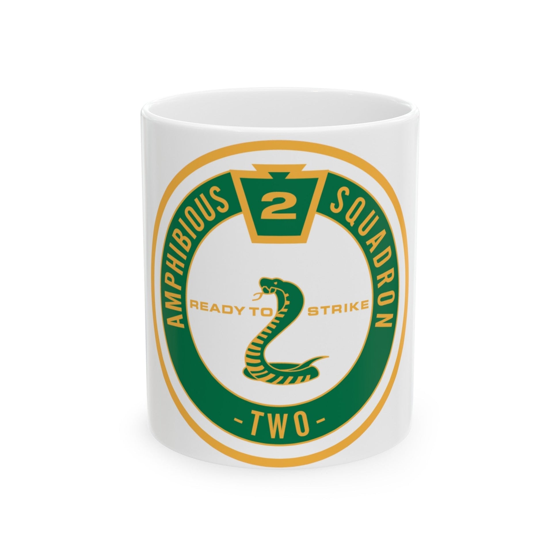 Amphibious Squadron 2 Ready To Strike (U.S. Navy) White Coffee Mug-11oz-The Sticker Space