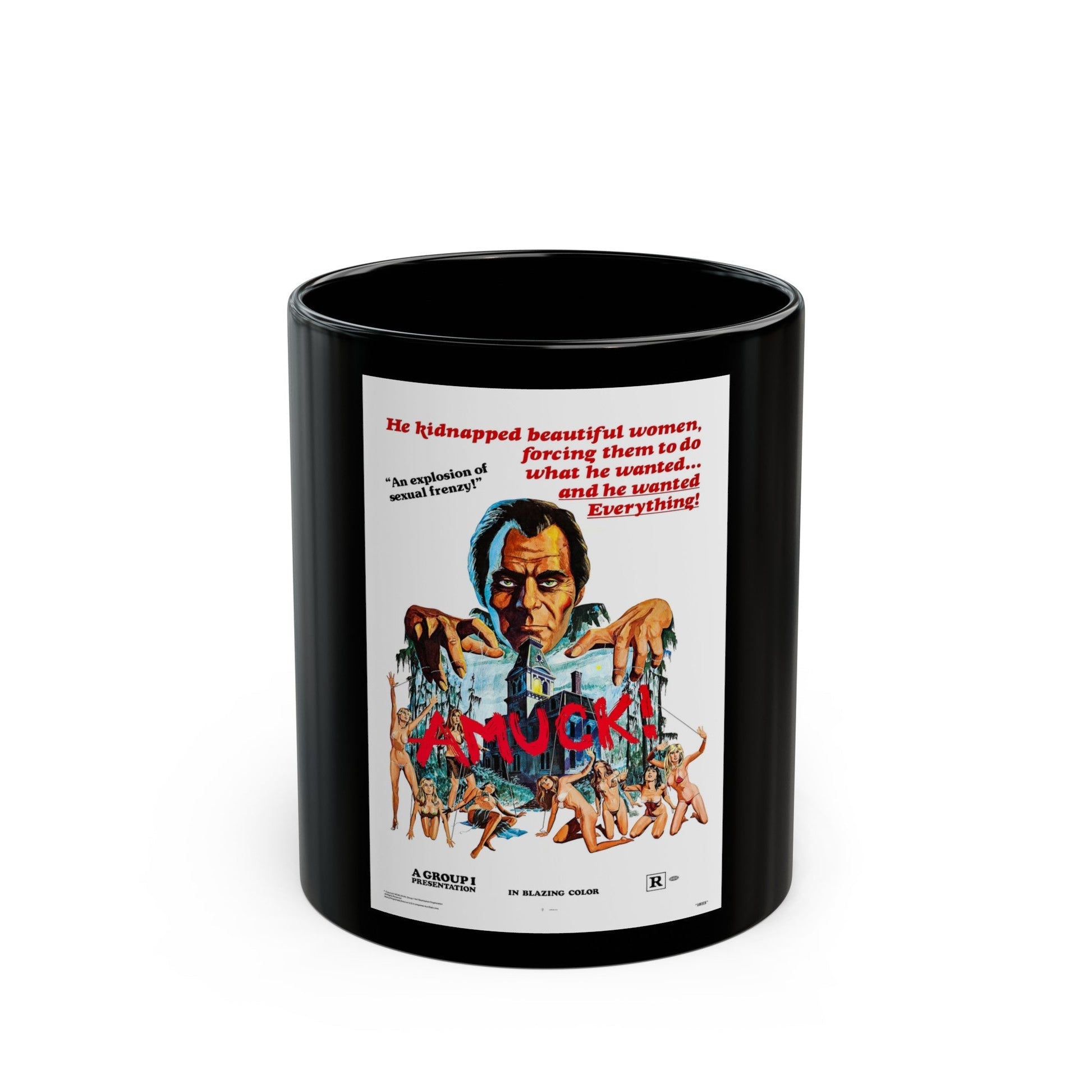 AMUCK! 1972 Movie Poster - Black Coffee Mug-11oz-The Sticker Space