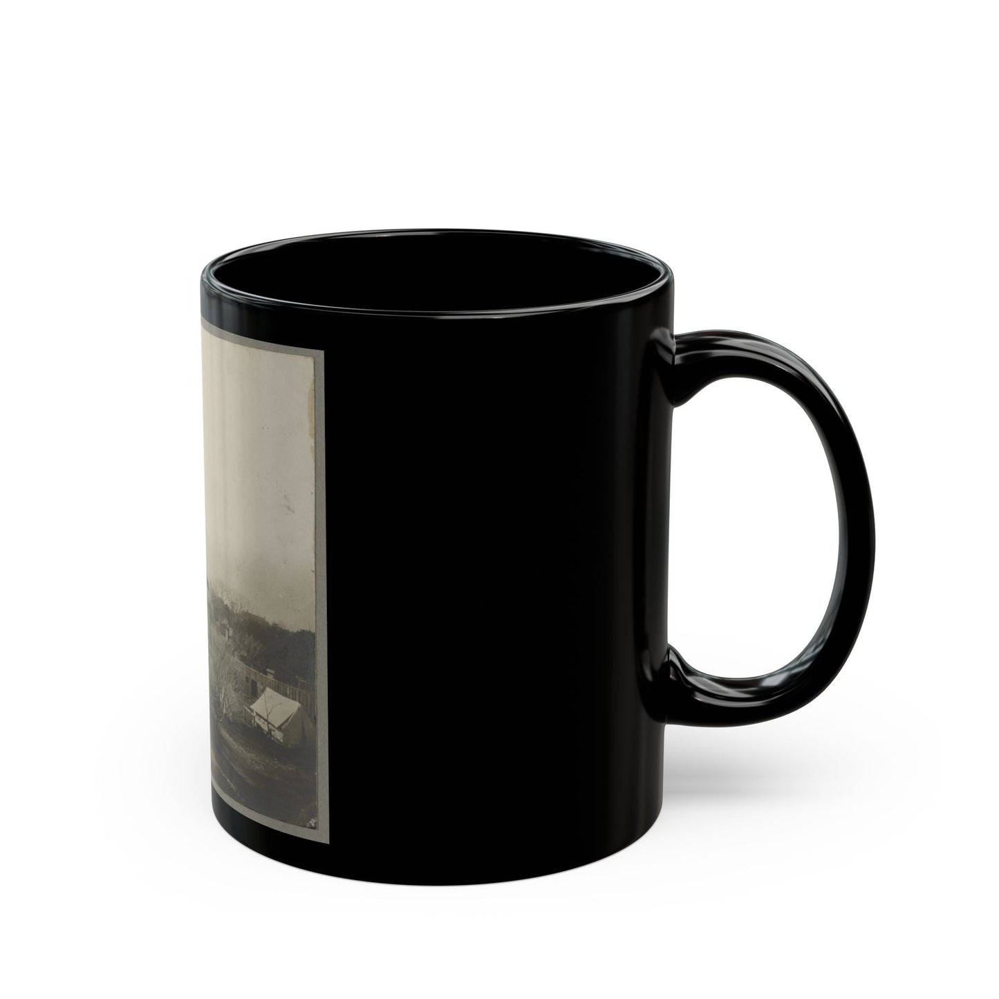 An Aerial View Of A House, Tents, And Other Buildings Partly Obscured By Trees (U.S. Civil War) Black Coffee Mug