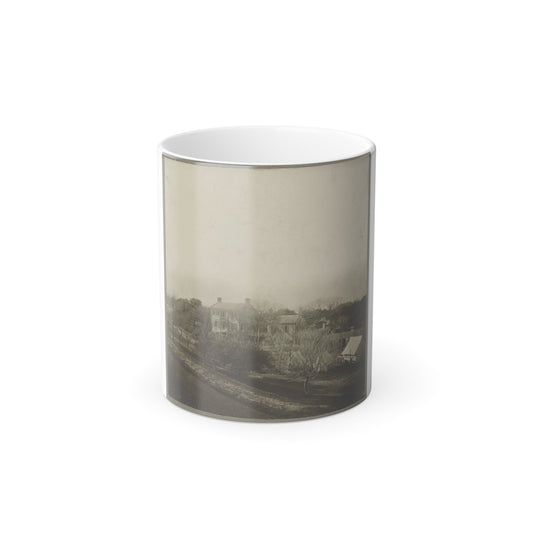 An Aerial View of a House, Tents, and Other Buildings Partly Obscured by Trees (U.S. Civil War) Color Morphing Mug 11oz-11oz-The Sticker Space