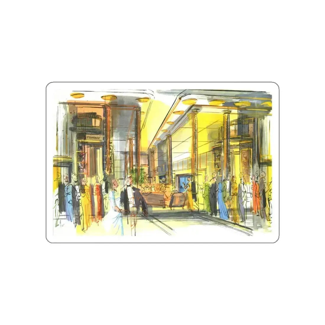 An article about shopping on the Queen Mary, Esquire , 1954 (Magazine Illustration) STICKER Vinyl Die-Cut Decal White Die-Cut 5 Inch - The Sticker Space