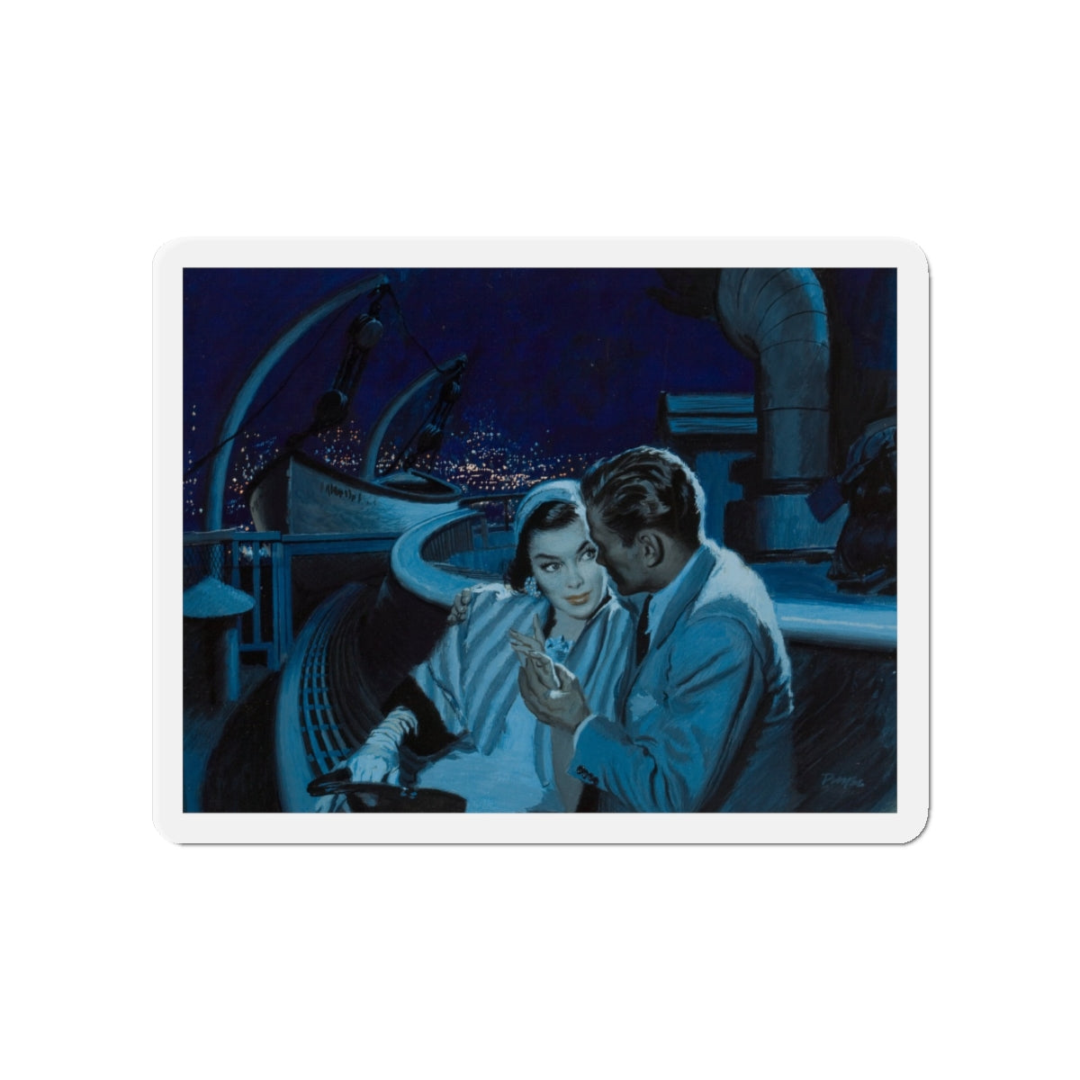 An Evening on the Boat, story illustration (Magazine Illustration) Refrigerator Magnet-4" x 4"-The Sticker Space