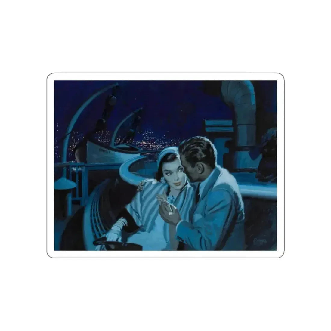 An Evening on the Boat, story illustration (Magazine Illustration) STICKER Vinyl Die-Cut Decal White Die-Cut 2 Inch - The Sticker Space