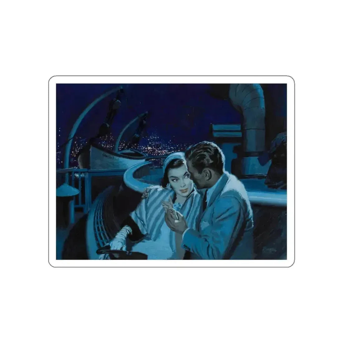 An Evening on the Boat, story illustration (Magazine Illustration) STICKER Vinyl Die-Cut Decal White Die-Cut 5 Inch - The Sticker Space