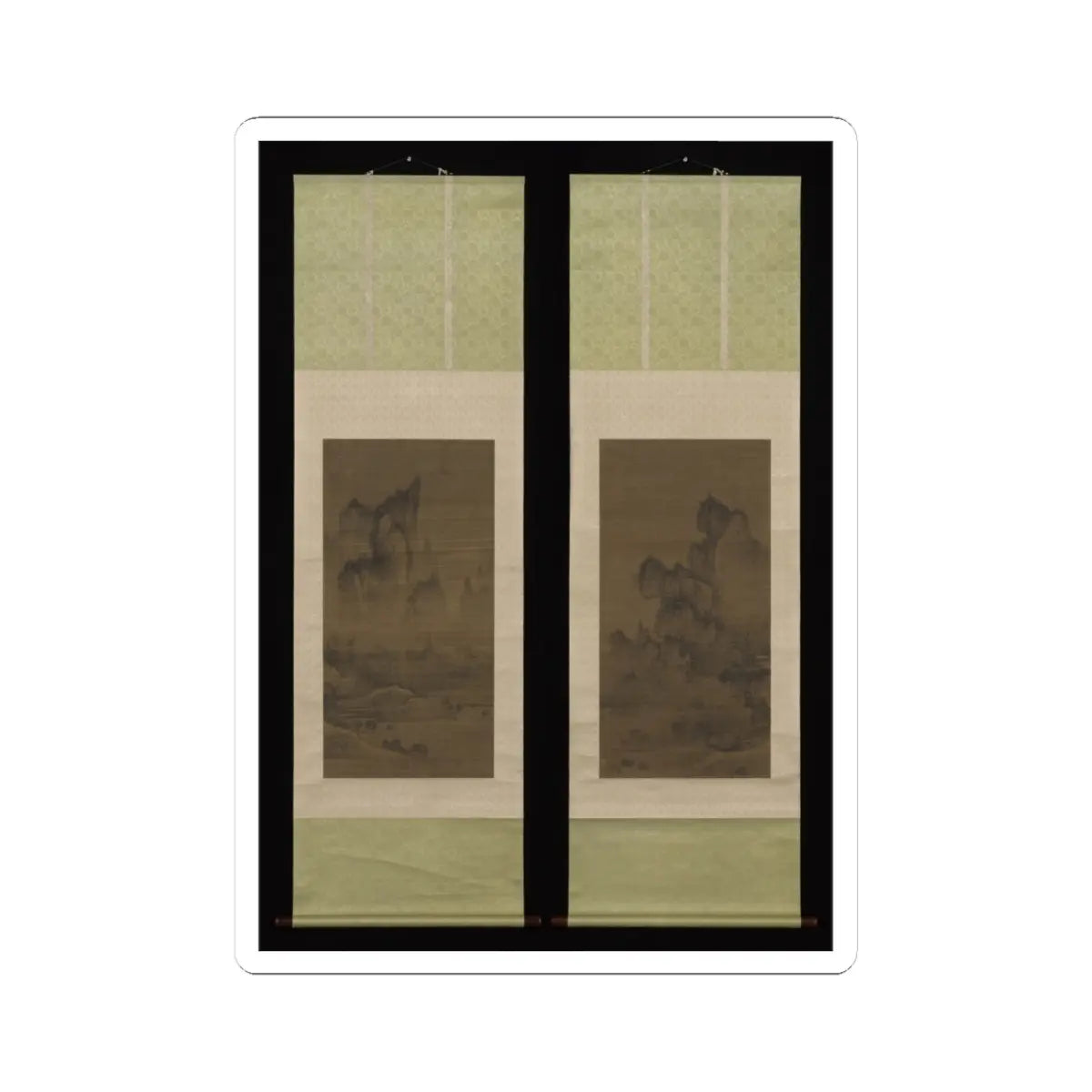 An Gyeon - Evening bell from mist-shrouded temple (left); Autumn moon over Lake Dongting (right) - ca. 1450–1500 v1 - STICKER Vinyl Kiss-Cut Decal