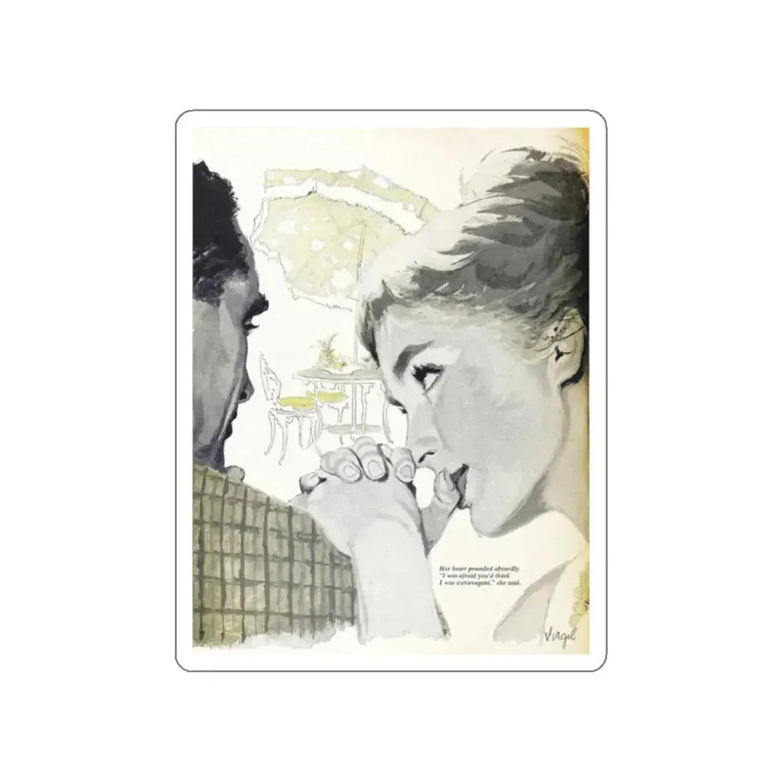 An umbrella full of Roses, Woman's Day, November 1958 (Magazine Illustration) STICKER Vinyl Die-Cut Decal White Die-Cut 2 Inch - The Sticker Space