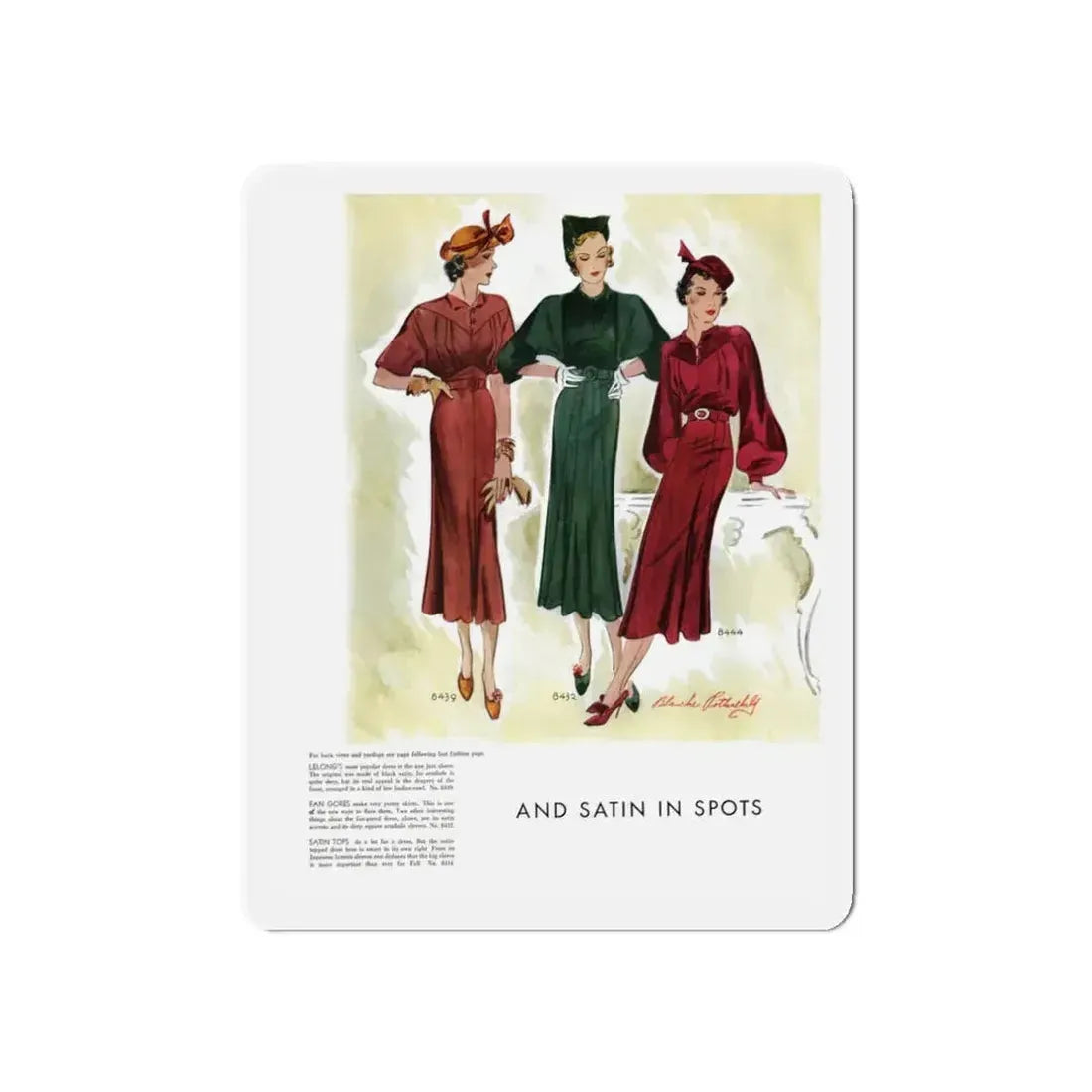 And Satin In Spots, McCall's, September 1935 (Magazine Illustration) Refrigerator Magnet 3 Inch Die-Cut - The Sticker Space
