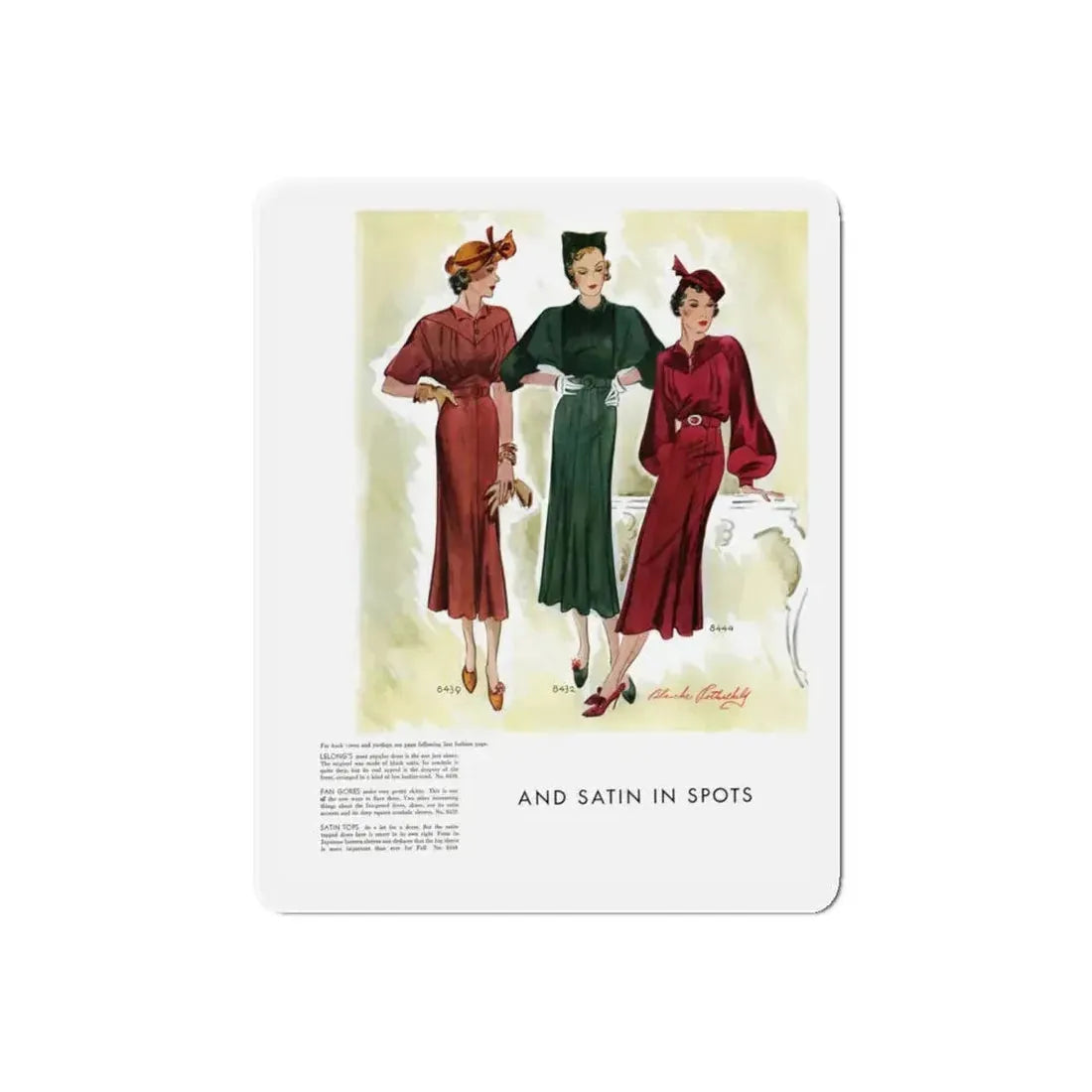 And Satin In Spots, McCall's, September 1935 (Magazine Illustration) Refrigerator Magnet 6 Inch Die-Cut - The Sticker Space