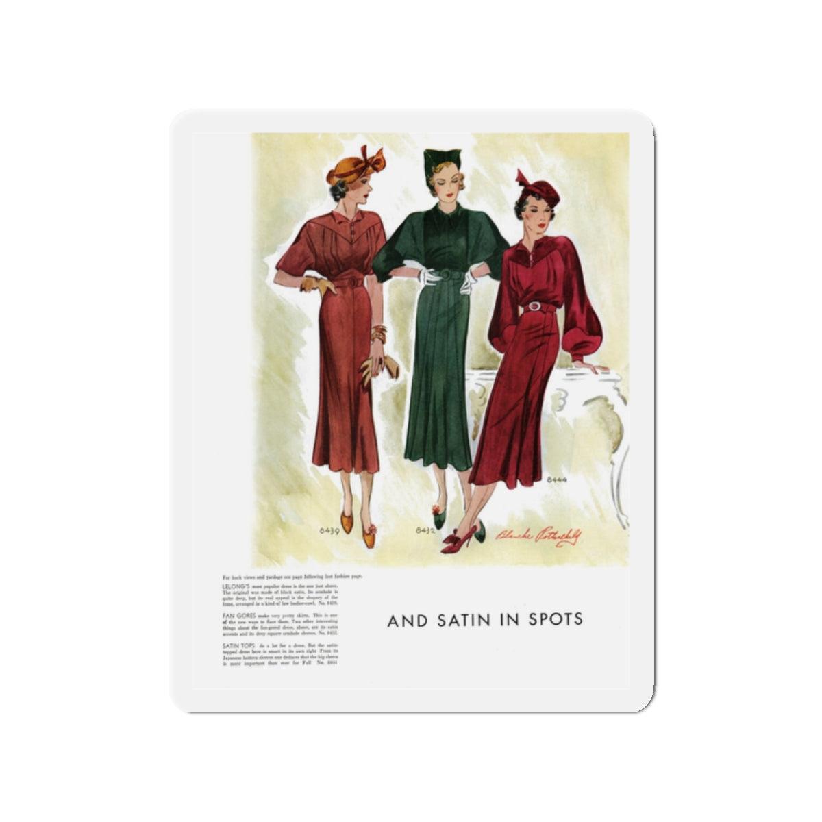 And Satin In Spots, McCall's, September 1935 (Magazine Illustration) Refrigerator Magnet-2" x 2"-The Sticker Space