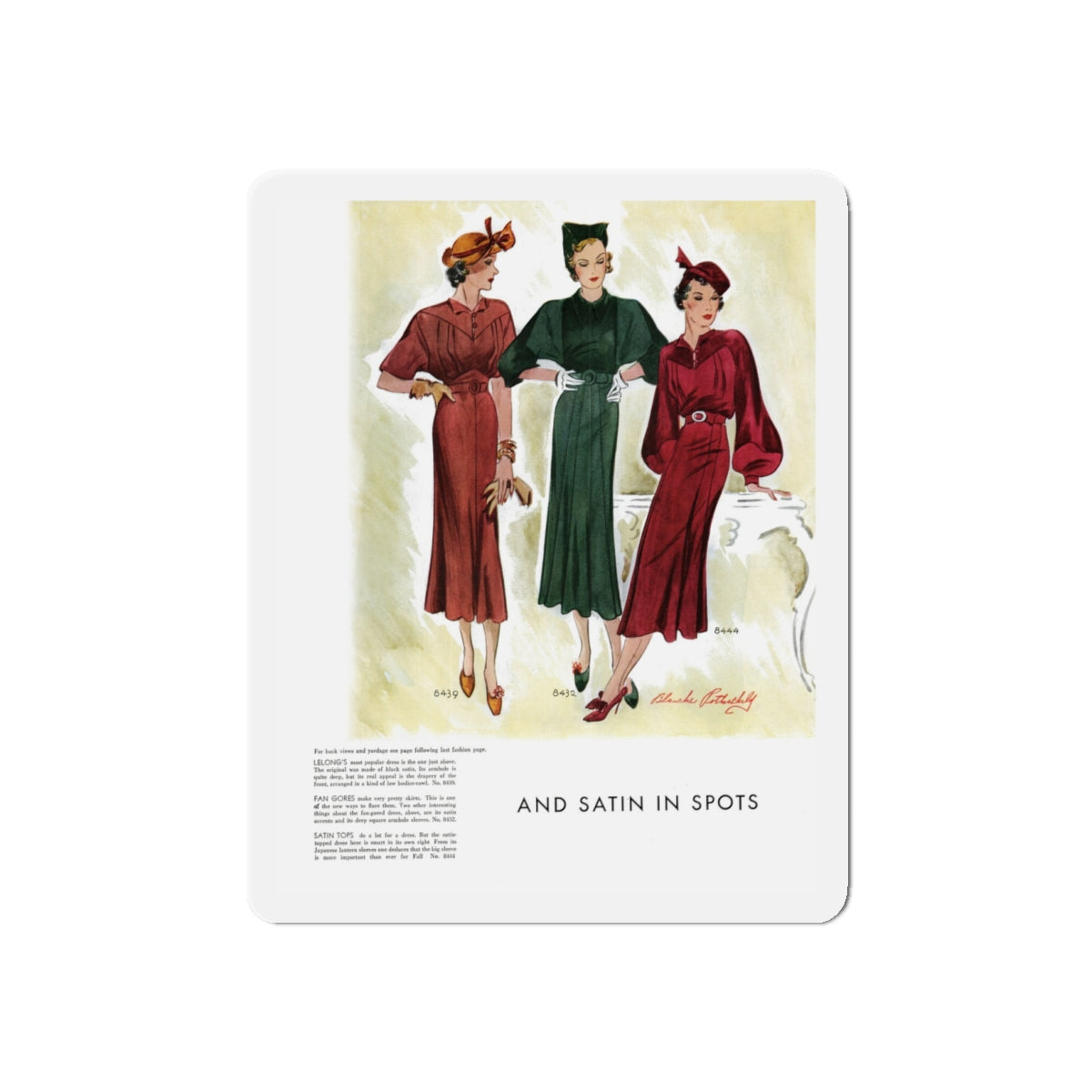 And Satin In Spots, McCall's, September 1935 (Magazine Illustration) Refrigerator Magnet-4" x 4"-The Sticker Space