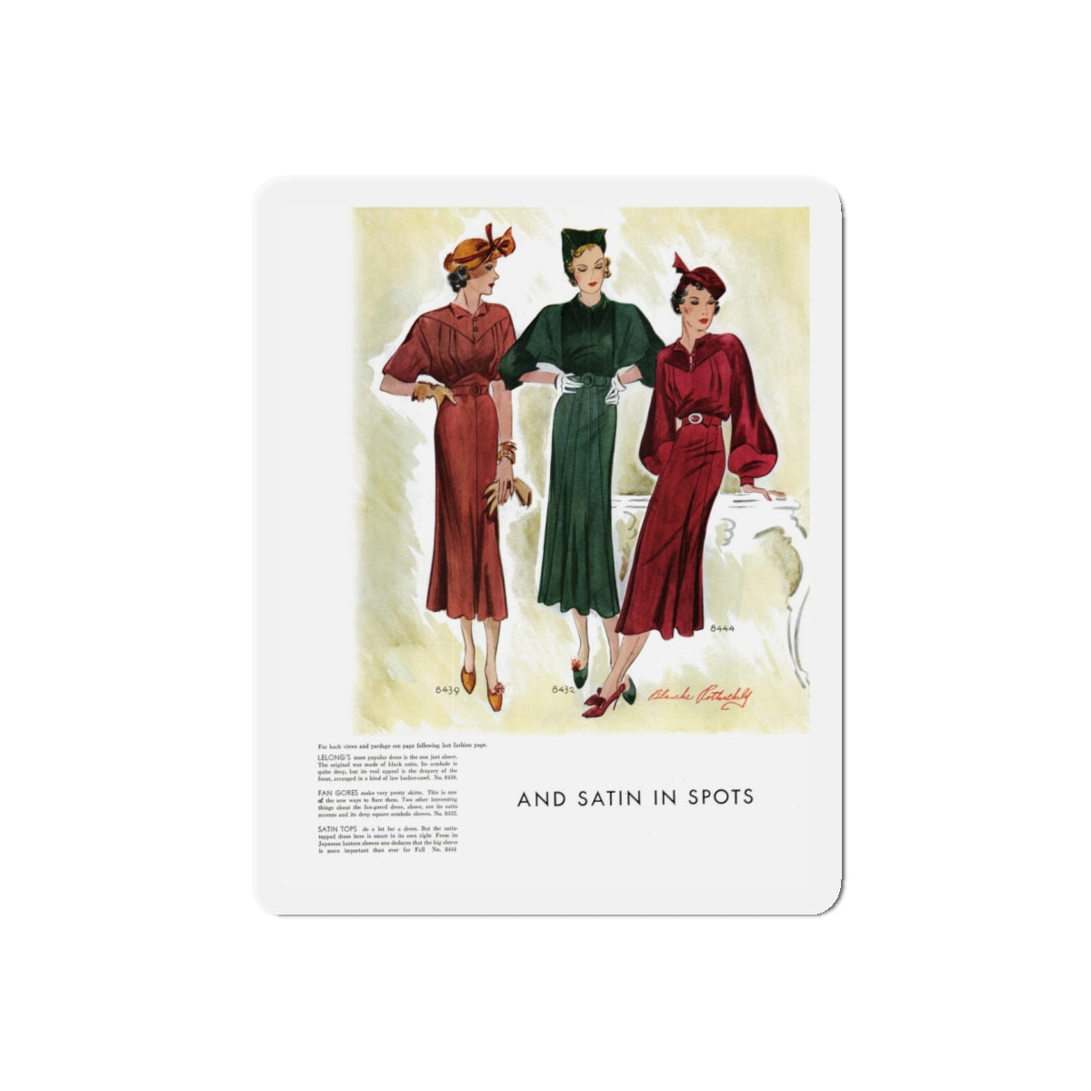 And Satin In Spots, McCall's, September 1935 (Magazine Illustration) Refrigerator Magnet-5" x 5"-The Sticker Space