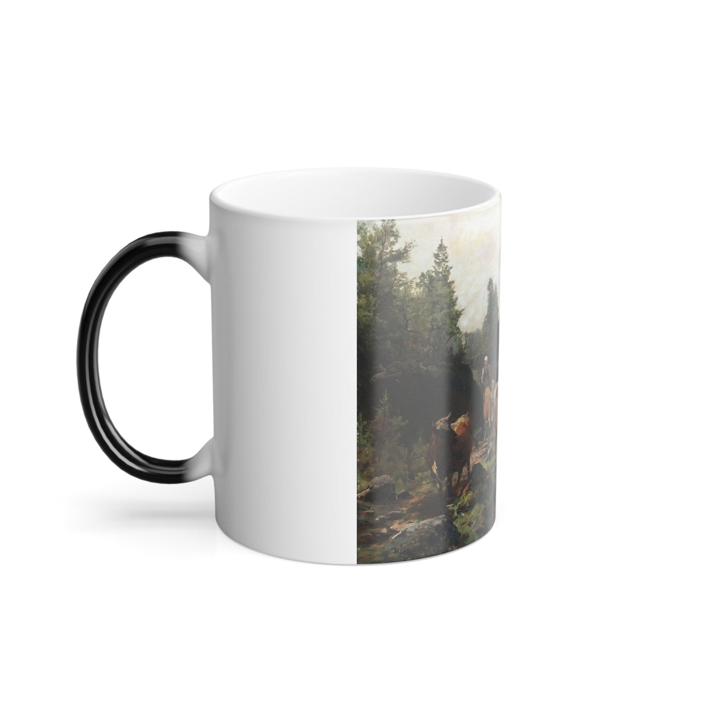 Anders Askevold (1834-1900) Landscape with Cattle Watering - oil on canvas - Color Changing Mug 11oz-11oz-The Sticker Space