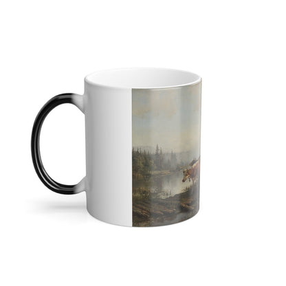 Anders Askevold (1834-1900) Moving the Cattle - oil on canvas 1870 - Color Changing Mug 11oz-11oz-The Sticker Space