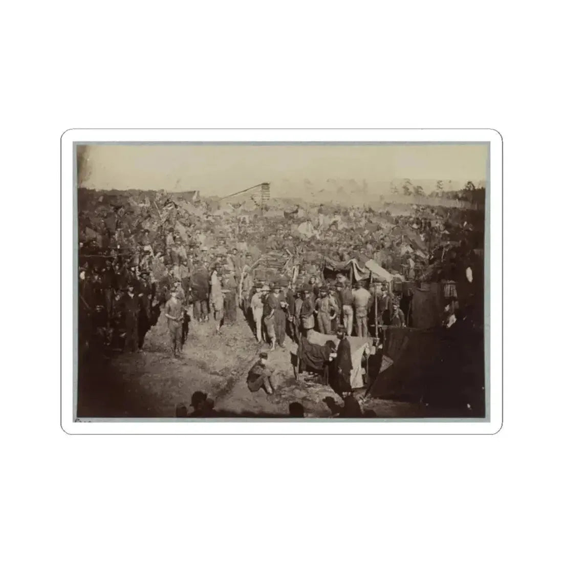 Andersonville Prison, Ga., August 17, 1864. Issuing Rations, View From Main Gate (U.S. Civil War) STICKER Vinyl Kiss-Cut Decal 2 Inch White - The Sticker Space