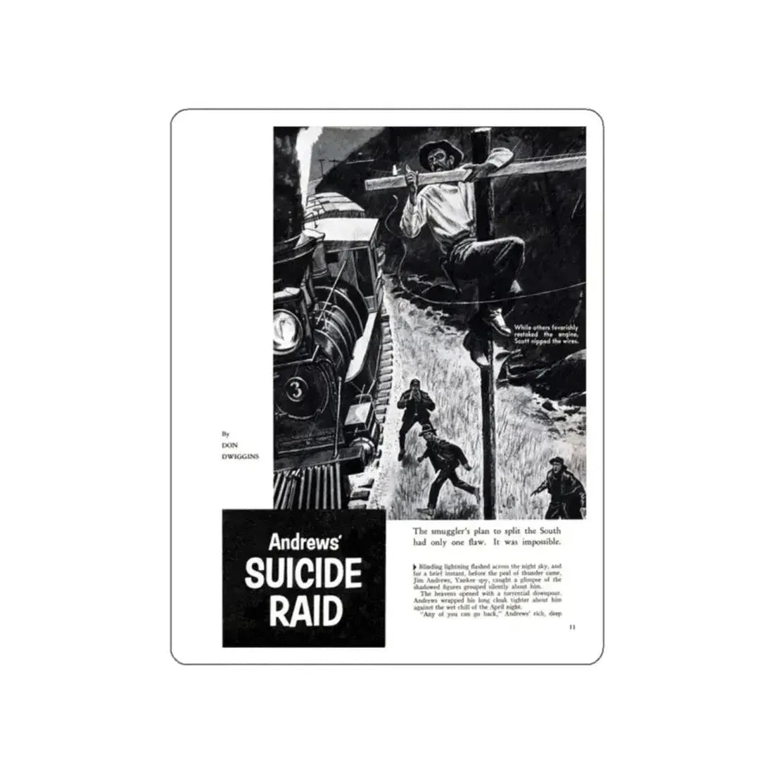 Andrews' Suicide Raid (1), Male magazine, September 1956 (Magazine Illustration) STICKER Vinyl Die-Cut Decal White Die-Cut 2 Inch - The Sticker Space
